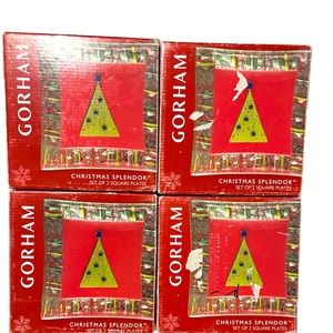 8 Gorham Christmas Splendor Art Glass Square Plates
